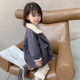 Girls Jacket Korean Version Of Faux Rabbit Fur Thick Warm Coat Lapel Pocket Outerwear   Winter Children’S Clothing