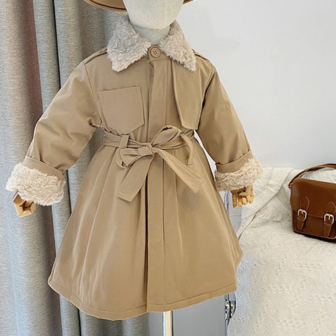 Girls Jacket Soft Lamb Hair Long Quilted Thick Coat Outerwear   Winter Christmas Year Costume Children'S Clothing
