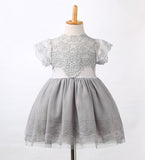 Girls Kid Baby Princess Dresses 2016 New Children Flower Party Clothing Lace Gray Pink White Floral Tulle Tutu Dress Girl Summer