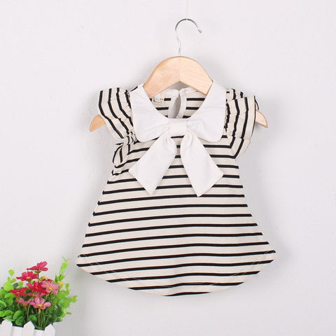 Girls' Korean Version Dress Infant Striped Summer Dress Pure Cotton 3-5-7-9-12 Month Baby Cotton Striped Dresses