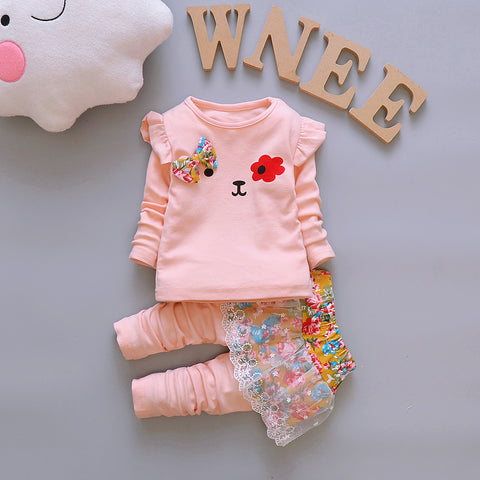 Girls Lace Clothing Sets For Kids Baby Suit 2018 Flowers Printing Autumn Children Clothing Outwe 1 2 3 4 Years