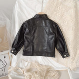 Girls Leather Jacket 2023 Autumn Children Korean Style Coat Short Stand-Up Collar Jacket Motorcycle Clothing