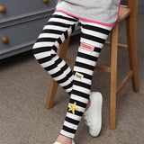 Girls Leggings Black White Stripe Cotton Elastic Pants 2018 Embroidery Kids Bottoms Fashion Striped Trousers Girls Clothes