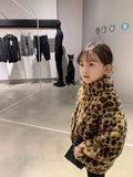 Girls Leopard Printed Faux Fur Coat   Winter Kids Thicken Warm Long Sleeve Fur Outerwear Children Loose Overcoats