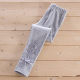 Girls Pants autumn Leggings Children Elastic Floral Lace Printed Flowers Cotton Gray white pink Kids Trousers 3-13
