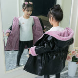 Girls Parkas Jacket   Winter Leather Jacket Girls PU Jacket Children Leather Outwear For Girls Thick  Warm Padded Coat