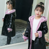 Girls Parkas Jacket   Winter Leather Jacket Girls PU Jacket Children Leather Outwear For Girls Thick  Warm Padded Coat
