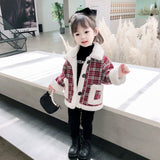 Girls Plaid Jacket   Autumn Winter Children's Plus Velvet Thick Warm Coat Kids Fashionable Fur Collar Warm Parka