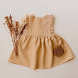 Girls Ruffle Retro Linen Dress 2023 SummerBaby Girl Sleeveless Button Casual Cotton And Linen Dresses Kids Clothes TZ022