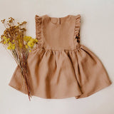 Girls Ruffle Retro Linen Dress 2023 SummerBaby Girl Sleeveless Button Casual Cotton And Linen Dresses Kids Clothes TZ022
