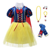 Girls Snow White Dress Children Princess Halloween Party Cosplay Costume with Wig Lantern Sleeve Dress with Cloak Fancy Clothes