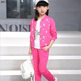 Girls Sport Suit Scho Clothes 3 PCS Co & T Shirt & Pants Casual Print Children Clothing Set 4 5 6 7 8 9 10 11 12 Years