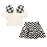 Girls Summer Clothing Set 2023 Kids Cute Top and Plaid Skirt Two Piece Set, #6985