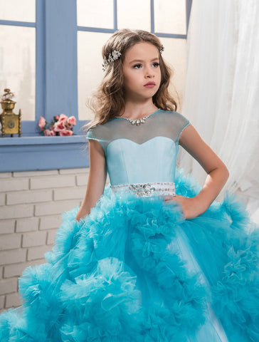 Girls Wedding Dress Kids Princess Dress Little Girl Ball Gown Clothes Baby Floor Satin Dresses Age 1 2 5 8 9 12 13 14 Years Old
