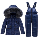 Girls White Duck Down Snow Coats -30 Degree Russian Winter Baby Boy Overalls Children's Fur Collar Ski Suit For kids Warm Jacket