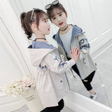 Girls Windbreaker Jacket Letter Design Children Casual Long Coat For Girl 4 6 8 10 12 14 Years Kids Clothes LM089