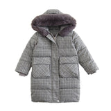 Girls Winter Coat Plaid Parka Kids Long Sleeve Children Cotton-Padded Jacket Thick Warm Clothes For Teen Girls 6 8 10 12 13 Year