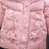 Girls Winter Coats   Western-style Hooded Cotton Parka Children's Outerwear Rainbow Embroidered Design Baby Wadded Jacket