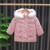 Girls Winter Coats   Western-style Hooded Cotton Parka Children's Outerwear Rainbow Embroidered Design Baby Wadded Jacket