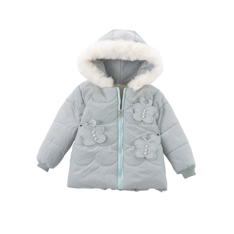 Girls Winter Coats Children Cotton Clothes   Butterfly Baby Plush Thicken Warm Hooded Jacket Kids Overcoat Clothing Coat
