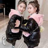 Girls Winter Coats Girl Bright Color Jacket with Bag Teen Warm Plus Velvet Parkas Kids Hooded Outwear Kids Windproof Clothing