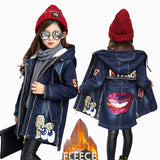 Girls Winter Coats for Kids Outerwear Fleece Denim Jacket Teenage for Girls Jackets Sequin Warm Thick Velvet Children Clothing