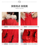 Girls Winter Cotton-padded Coat Children's Plus Velvet Thick Long Red Lantern Sleeves Big Fur Collar Jacket Girls Outerwear