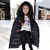 Girls Winter Down Jacket   Kids Hooded Warm Long Outerwear Gloss Black For Teenager Girl 85-155 CM Parka Coat TX328