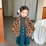 Girls Winter Fur Jackets Korean Baby Toddler Casual Leopard Warm Fleece Coat Children Outerwear Kids Jacket for Girls JW8034