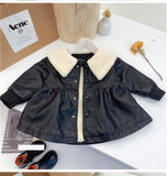 Girls Winter Thick Warm Fleece Pu Leather Coat Baby Kids Children Fshion Jacket Outerwear