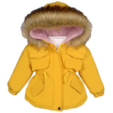Girls Winter Warm Thick Fur Collar Hoodied Jacket Coat Outerwear Children Kids Christmas Overalls Cotton Padded  Clothes Outwear
