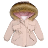 Girls Winter Warm Thick Fur Collar Hoodied Jacket Coat Outerwear Children Kids Christmas Overalls Cotton Padded  Clothes Outwear
