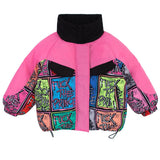 Girls' bakery clothes net red   winter thick color matching graffiti down padded jacket short padded jacket