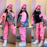 Girls' bakery clothes net red   winter thick color matching graffiti down padded jacket short padded jacket