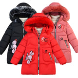 Girls coat 4-12Y winter cartoon down padded jacket thick warm jacket down jacket girl padded jacket mid-length hooded jacket