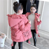 Girls coat winter thick warm jacket 3-12 years old girl clothing cute butterfly down jacket mid-length hooded padded jacket coat