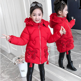 Girls coat winter thick warm jacket 3-12 years old girl clothing cute butterfly down jacket mid-length hooded padded jacket coat
