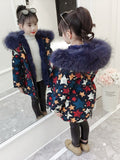 Girls' cotton-padded jacket long style children's winter wear baby foreign style girls' cotton-padded jacket coat
