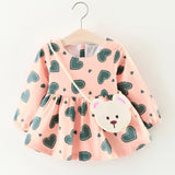 Girls dress clothing Cute Toddler Baby Girl Heart Print Long Sleeve Princess Dress+Small Bag
