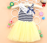 Girls dresses Free shipping 2018 New summer Striped cotton Material Bow Lace Sleeveless Baby dressA224