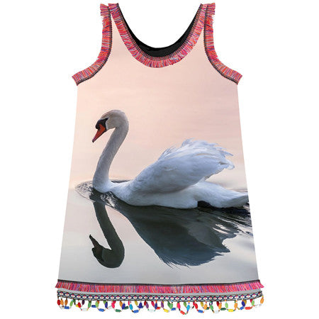 Girls lace Dresses Summer style brand Children Designer Fashion The swan Print baby Kids Clothes Girl clothing dress