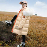 Girls cold-proof clothing Children's waterproof down jacket Fashionable and warm thick coat for teenagers Natural fur collar