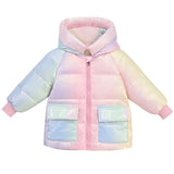 Girls rainbow colorful down jacket   winter GIRLS BABY thickened Plush colorful waterproof hooded cotton jacket