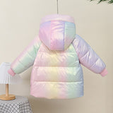 Girls rainbow colorful down jacket   winter GIRLS BABY thickened Plush colorful waterproof hooded cotton jacket
