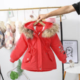 Girls' winter long sleeve cotton padded clothes   children's Plush thickened embroidered cotton clothes coat and jacket