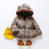 Grain Cotton-padded Clothes to Keep Warm Winter Coat Paragraph Thickening Leopard Leisure Girls Long Hooded Zipper Print