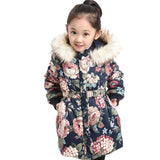 Winter Jackets for Girls Kids Fashion Floral Printed Girl Parka Coats Thick Fleece Warm Girl's Jacket 4T-16T, JC244