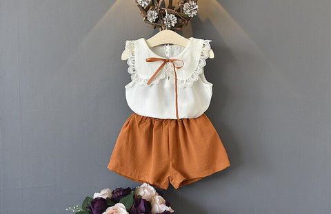 Toddler Clothes Sleeveless Lace Bow Tops+Shorts Outfits Summer Clothing 2018 Kids Girls Clothes Set Outfit