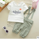 Summer baby girls clothing set Casual Cute Beard t-shirt+ Stripe overalls pant knitted baby boy summer clothes outfit