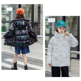 HH Winter Long Down Jacket Children's Outerwear Letter Pattern Korean Version Jumpsuit  Kids No Wash  Neutral Over 8 Age